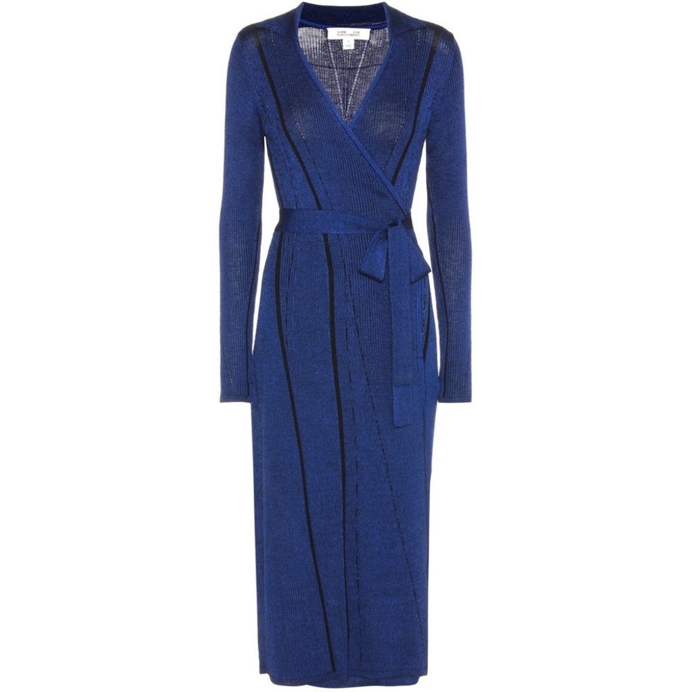 NWT DVF Ribbed Knit Wrap Dress Sz L